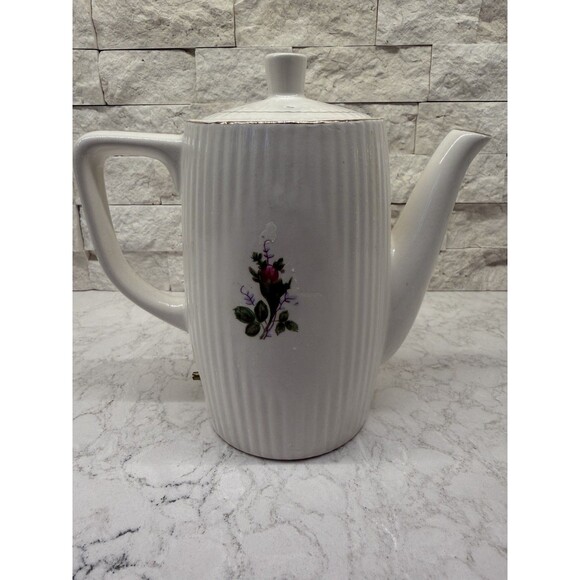 Vintage Electric Tea Kettle Coffee Pot Porcelain Rose with Gold Trim 6” Japan - Picture 3 of 6